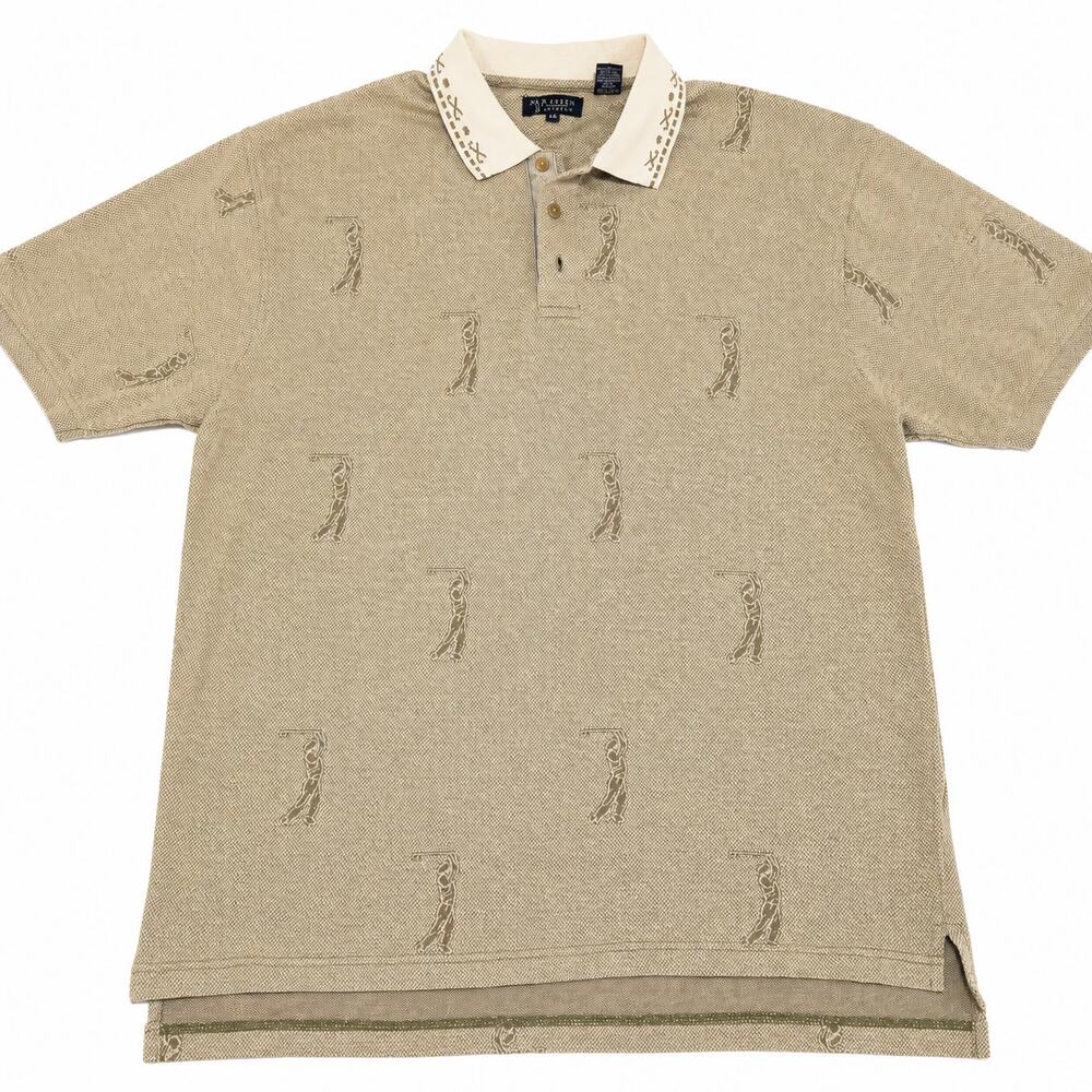 90s Van Heusen Motif Golf Pattern Polo Shirt Textured Golf Stretch Linen Feel